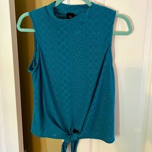 W5 Teal Sleeveless Eyelet Knit Top with Tie Front